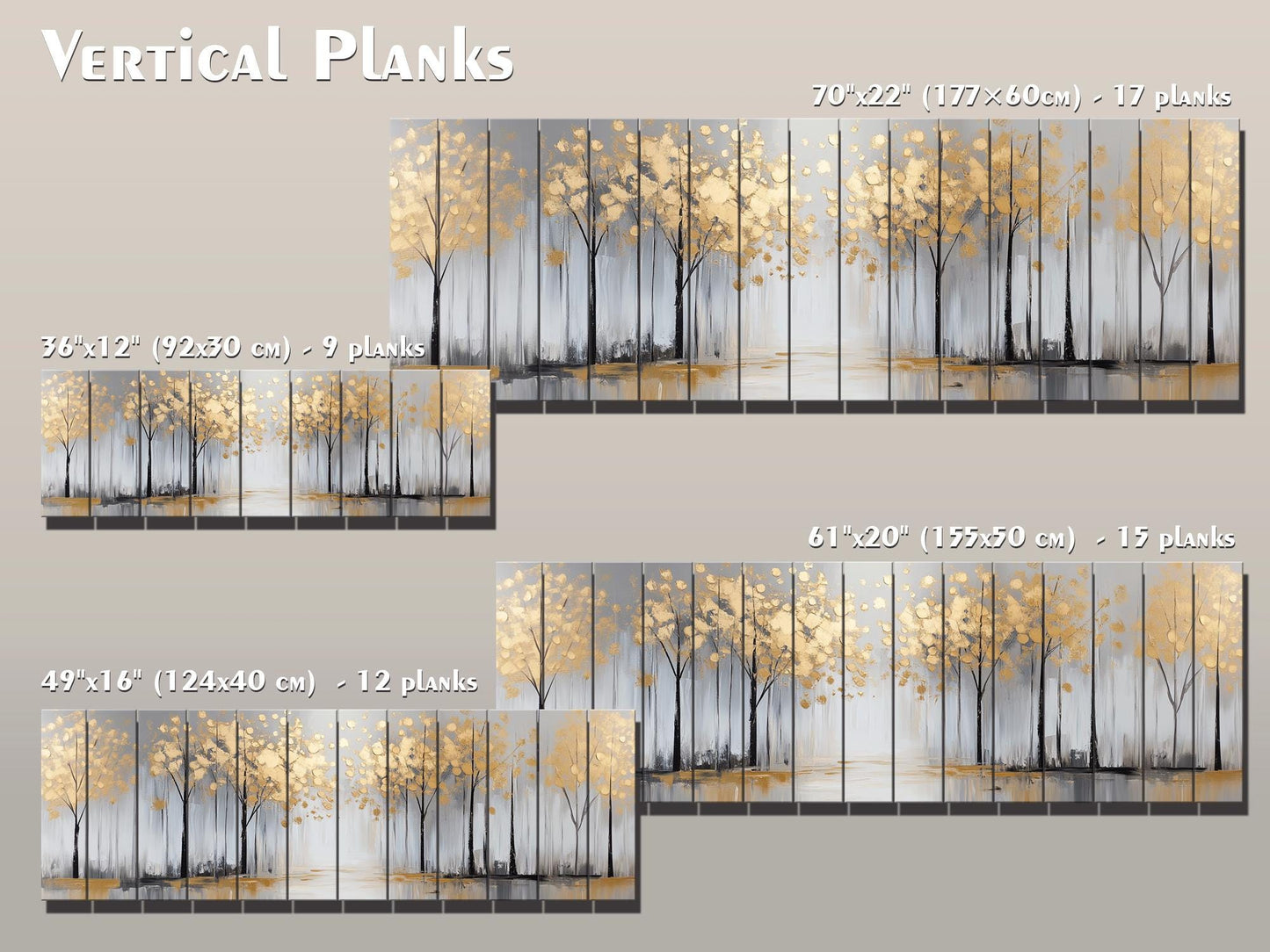 Winter Trees with Golden Leaves Print on Wood - Luxury Wall Art