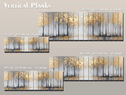 Winter Trees with Golden Leaves Print on Wood - Luxury Wall Art