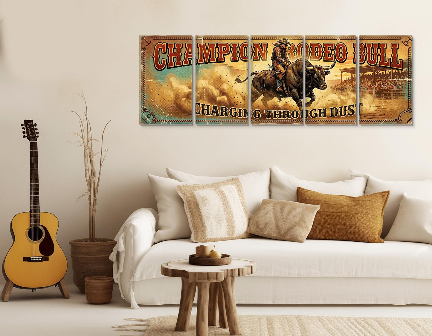 Majestic Rodeo Bull Canvas Print, American Flag, Large Western Wall Art, Framed and Ready to Hang
