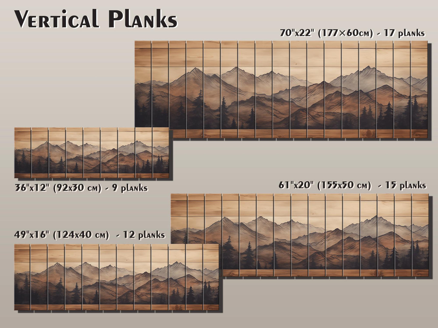 Rustic Wood Wall Art – Panoramic Mountain Art Print on Natural Wood Planks