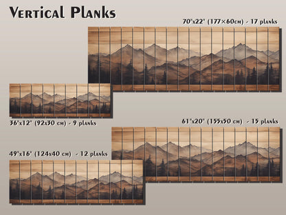 Rustic Wood Wall Art – Panoramic Mountain Art Print on Natural Wood Planks