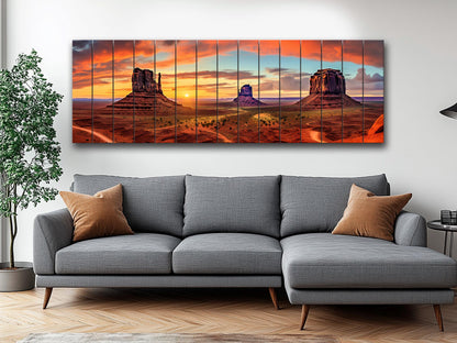 Red Rocks Wood Art – Monument Valley Painting on Natural Wood Planks | Rustic Wall Decor