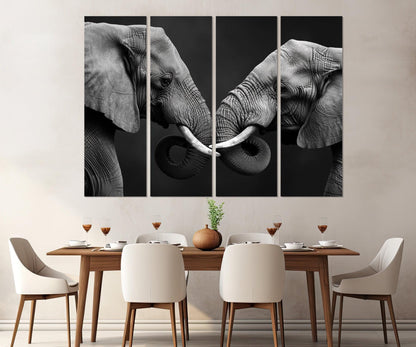 Elephants in Love Canvas Print, Black and White Elephants Wall Art, Modern Bedroom Wall Decor, Romantic Wall Art, Framed and Ready to Hang