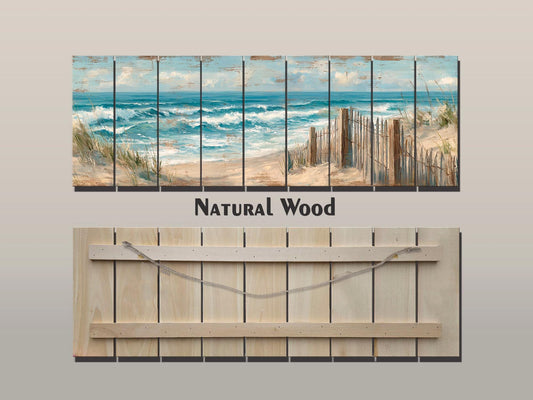 Wood Wall Art – Scenic Beach Wall Decor with Driftwood Fence & Sandy Dunes Print
