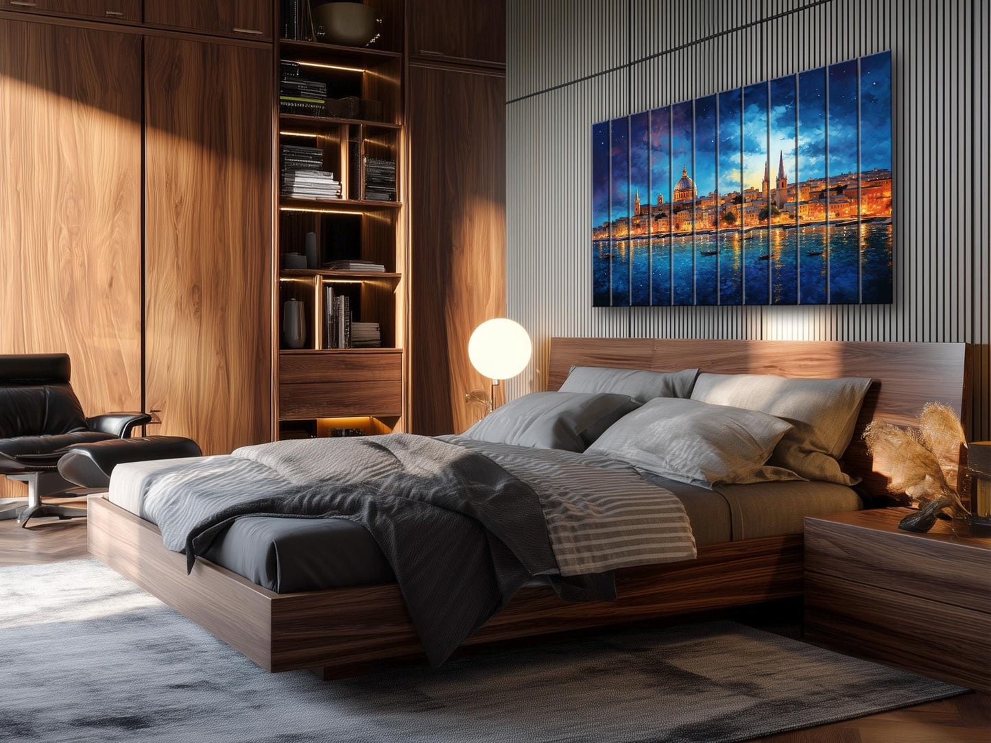 Wooden Wall Art - Rustic Valletta Skyline Print on Natural Wood Planks