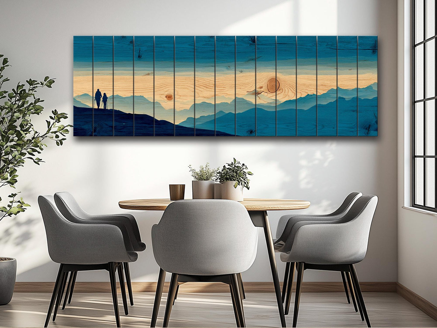 Mountain Ridge Hiking Print – Rustic Cabin Decor | Wooden Wall Art