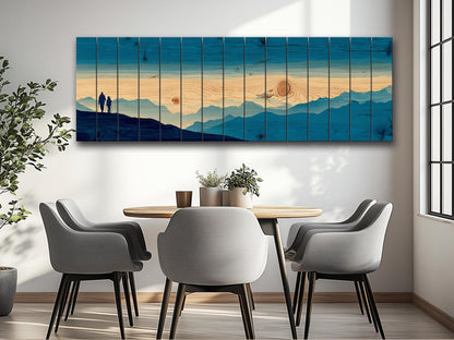 Mountain Ridge Hiking Print – Rustic Cabin Decor | Wooden Wall Art