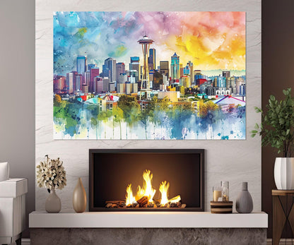 Seattle Canvas Print - Abstract City Painting | Framed Cotton Gallery Wrapped Art