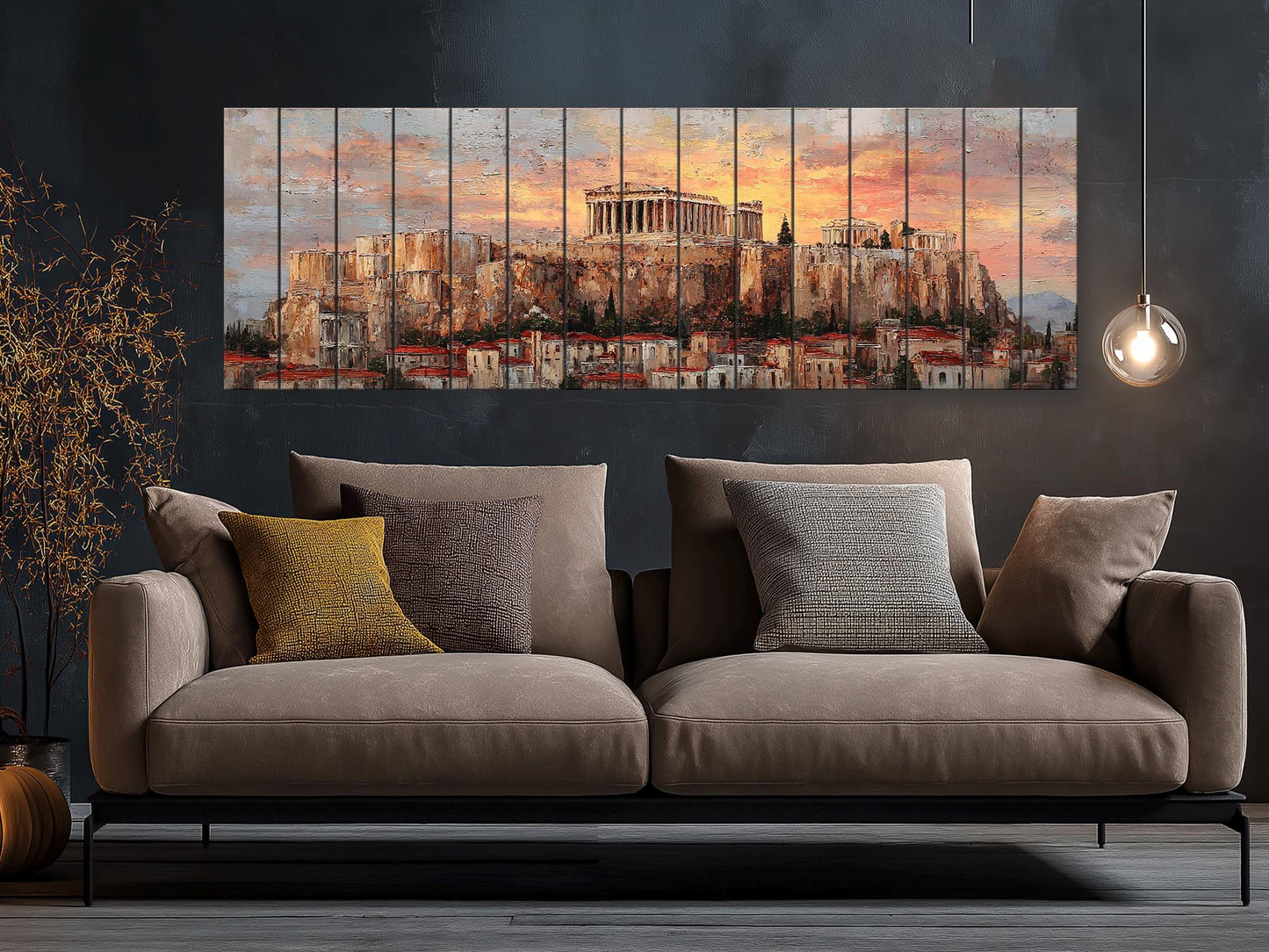 Athens Wood Print – Rustic Wall Art with Acropolis Sunset on Distressed Wood