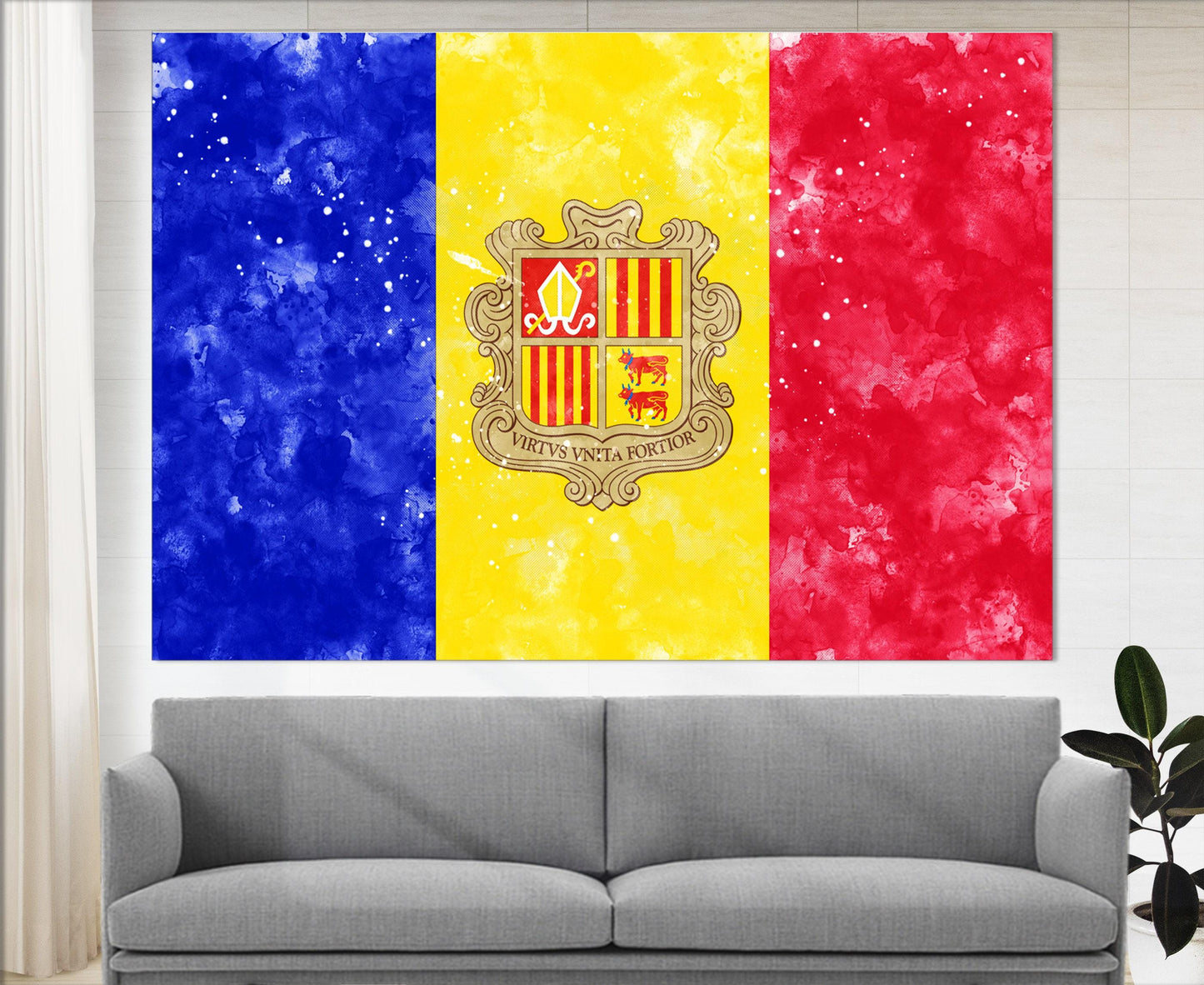 Andorra Flag Canvas | Andorra Wall Art - Framed Ready To Hang Cotton Print
