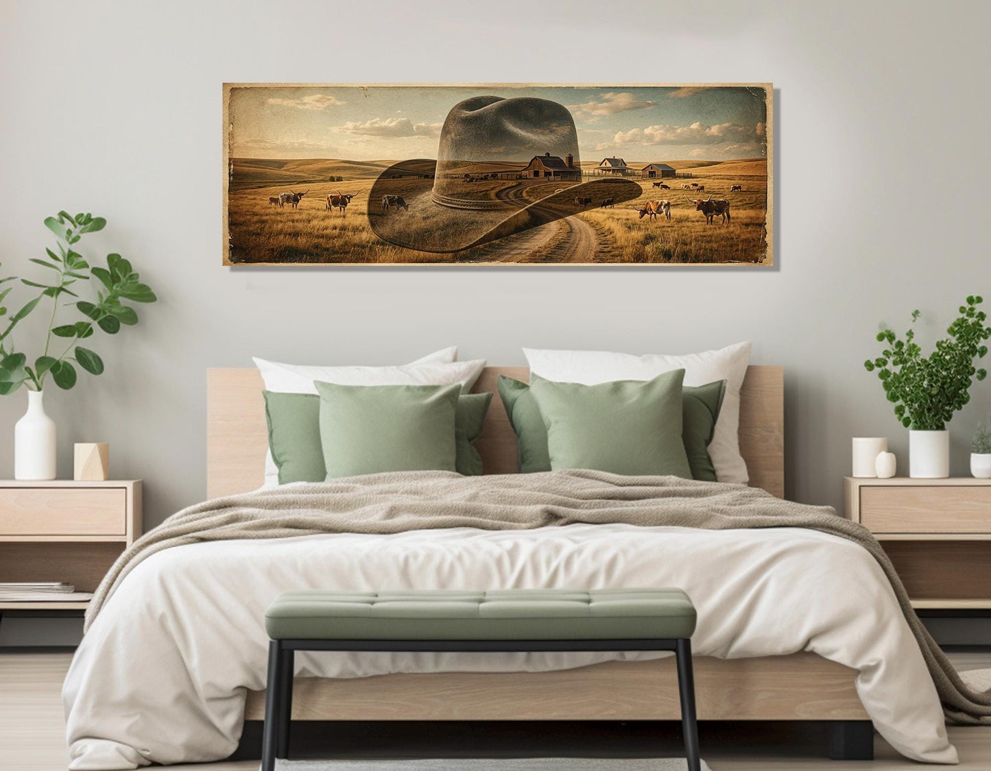 Cowboy Hat Canvas Print, Ranch Painting, Large Western Wall Art, Framed and Ready to Hang