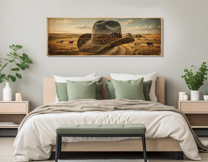 Cowboy Hat Canvas Print, Ranch Painting, Large Western Wall Art, Framed and Ready to Hang