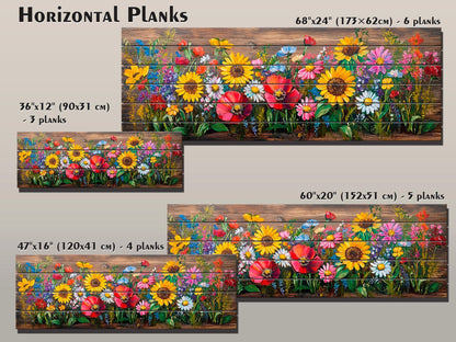 Wood Wall Art – Rustic Floral Wall Art with Daisy Sunflower Poppy Summer Print