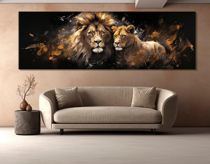 Lions in Love Canvas Print – Romantic Lion and Lioness Painting | Ready to Hang Art