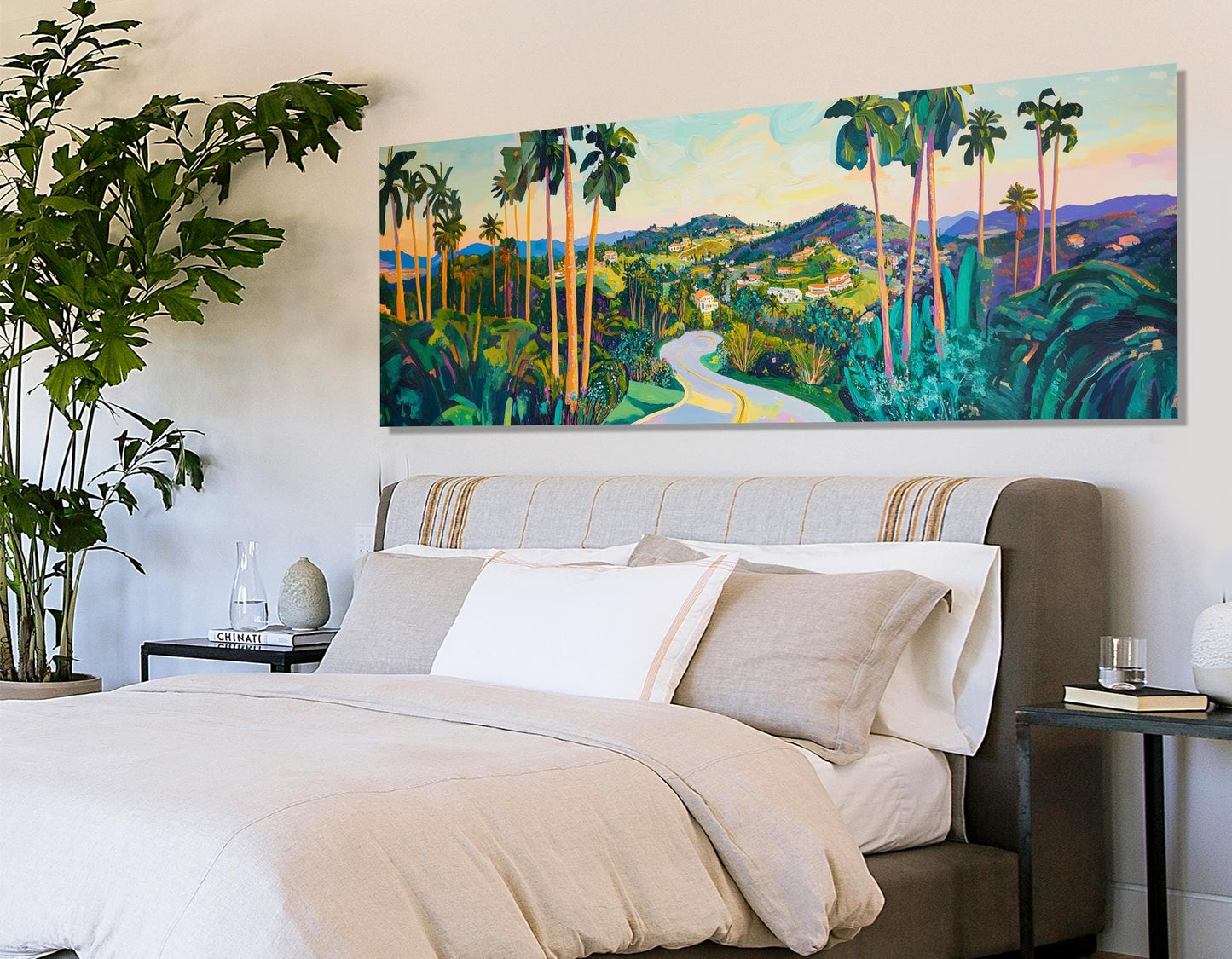Beverly Hills Canvas Print - Retro City Skyline Art | Framed Multi Panel Wall Decor