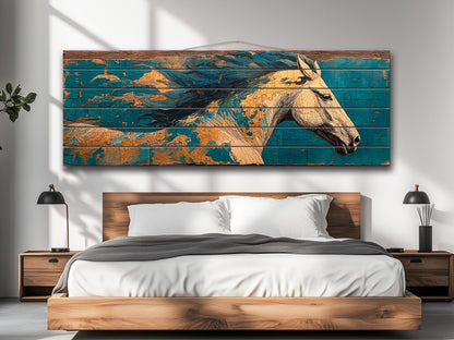 Wood Wall Art - Galloping Horse Painting | Rustic Wood Art With Natural Grain Texture