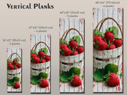 Rustic Wood Wall Art – Strawberry Basket Print | Farmhouse Wall Decor & Cozy Kitchen Decoration