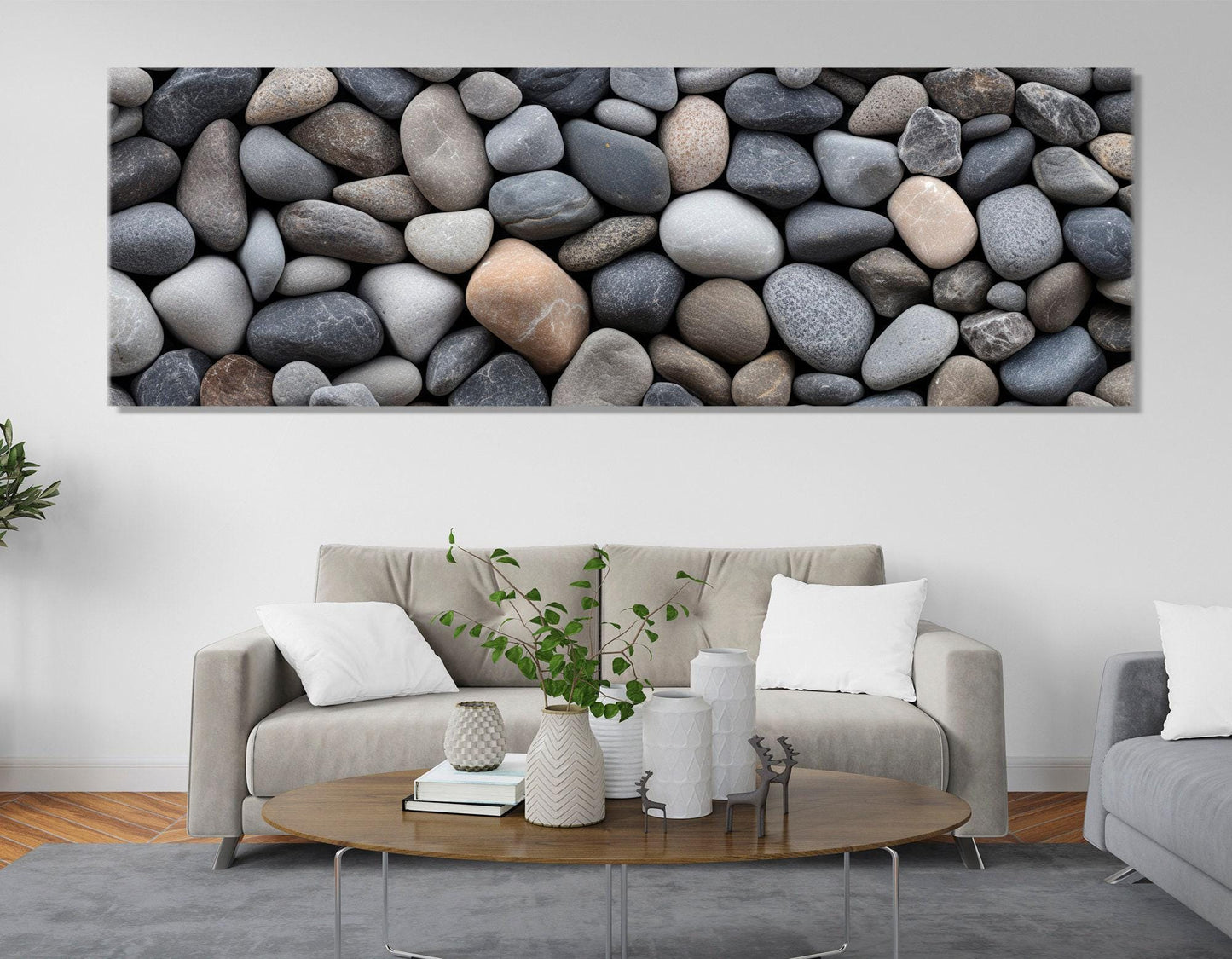 Beach Pebbles Canvas Print – Panoramic Wall Art | Modern Coastal Decor, Ready to Hang