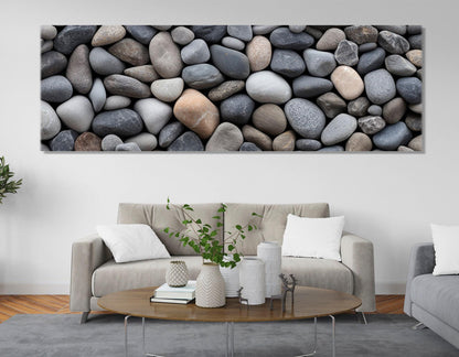 Beach Pebbles Canvas Print – Panoramic Wall Art | Modern Coastal Decor, Ready to Hang