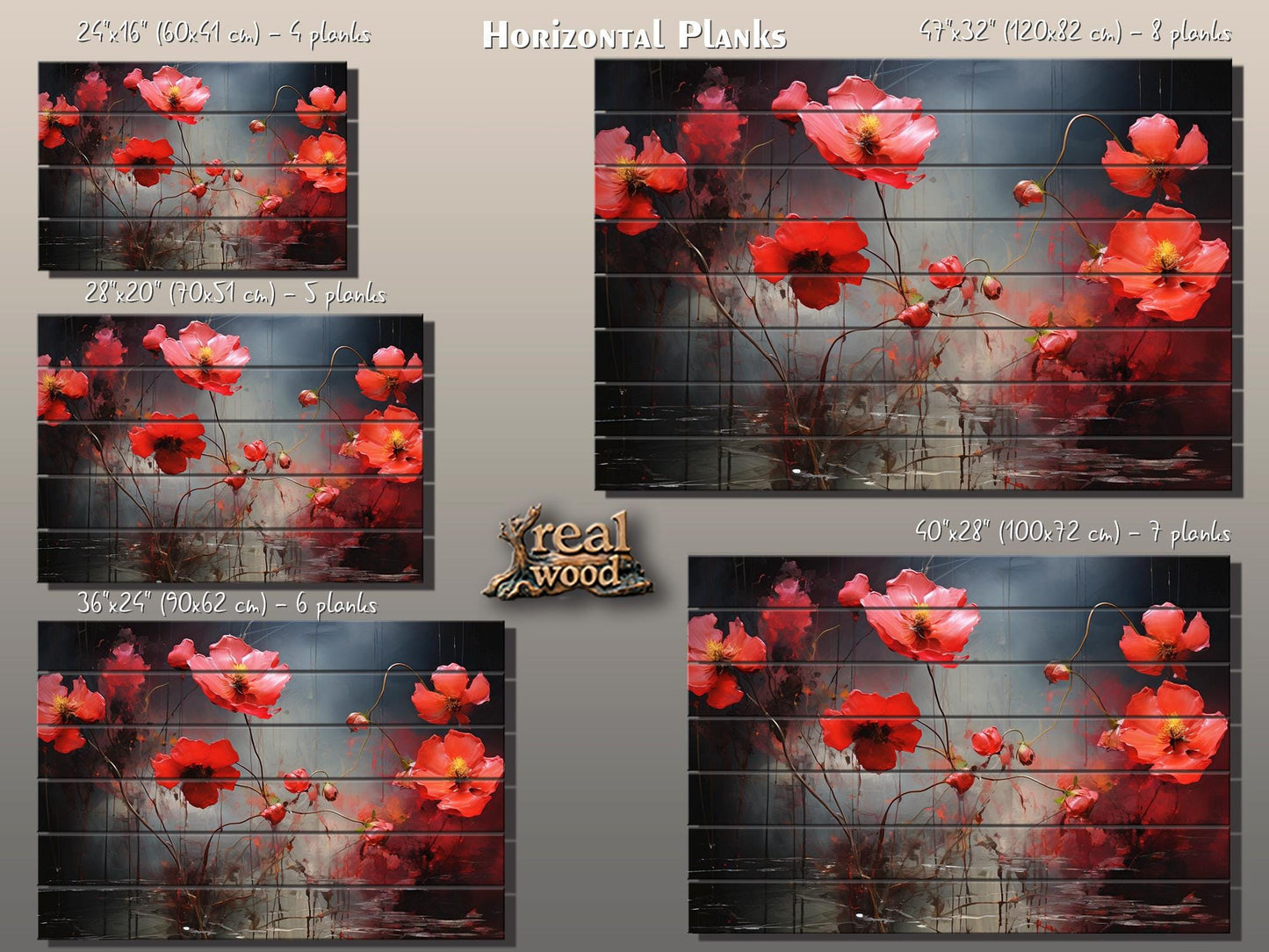 Wood Wall Art – Abstract Floral on Natural Linden Planks | Rustic Farmhouse Style