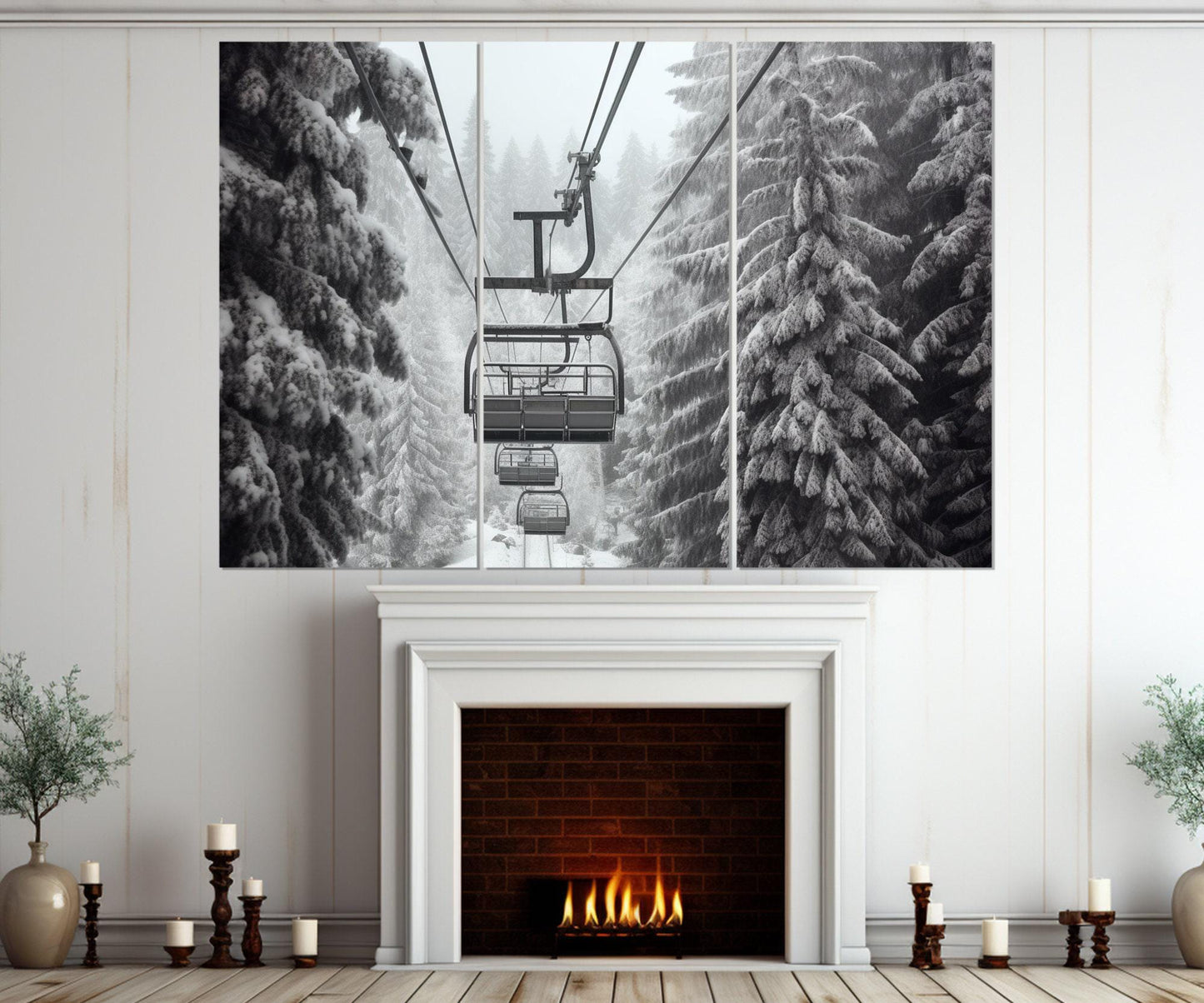 Ski Lift Canvas Print - Large Winter Wall Art | Framed Ski Lodge Decor