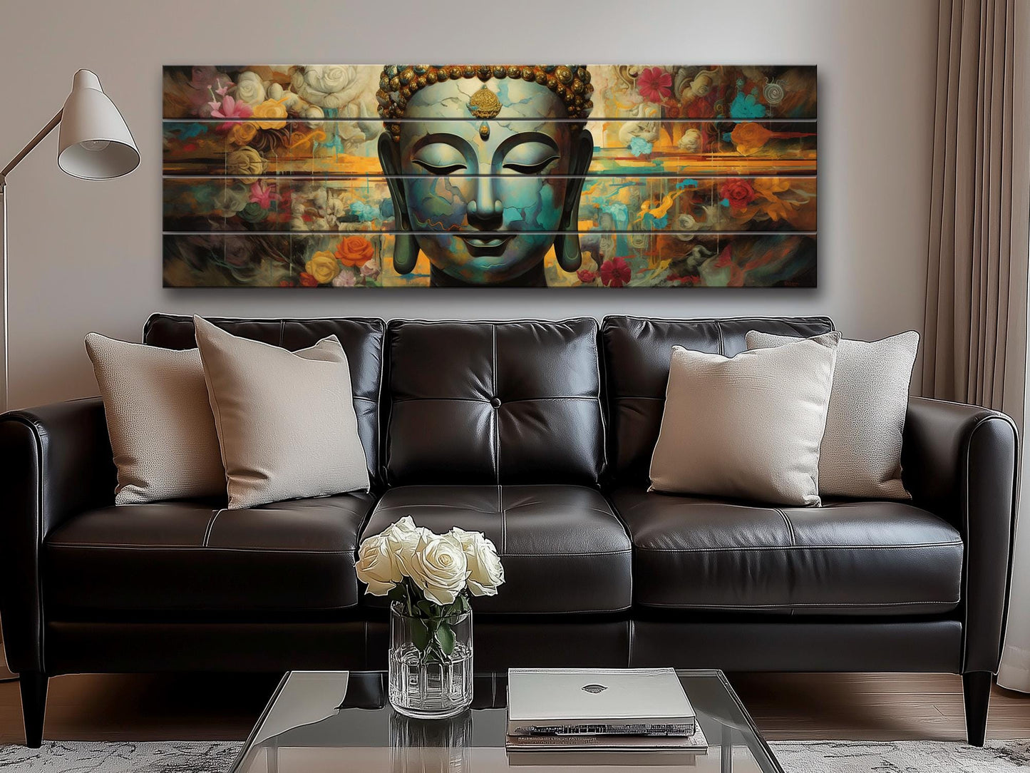 Peaceful Buddha Print On Natural Wood