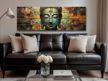 Peaceful Buddha Print On Natural Wood