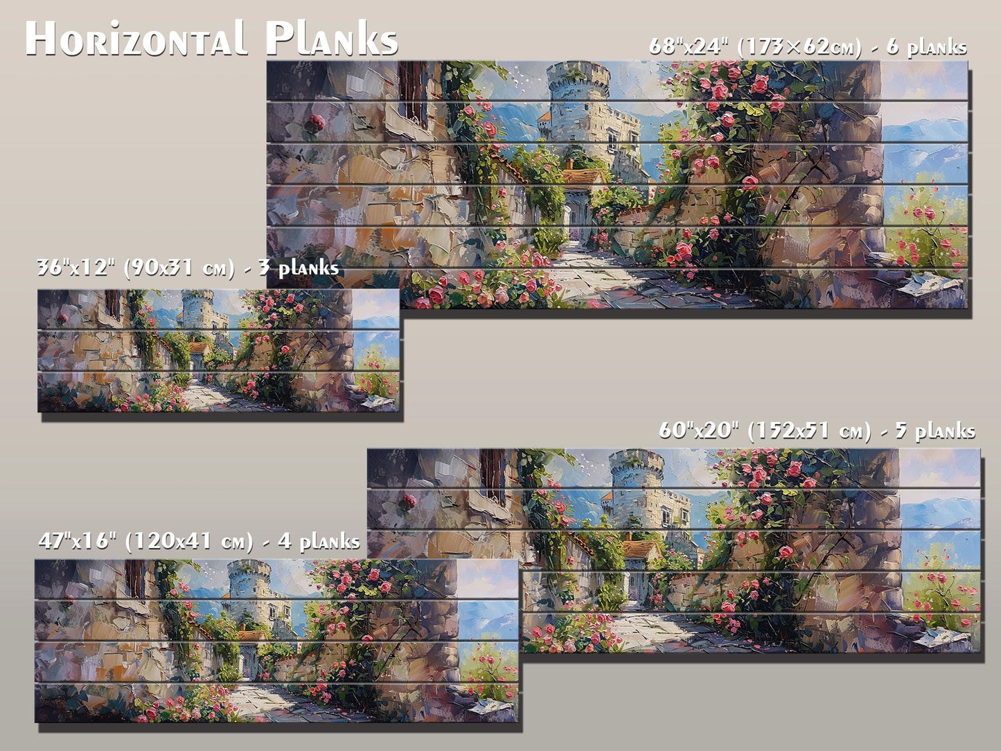 Rustic Wood Wall Art – Flower Pathway Print on Natural Wood Plank Decor