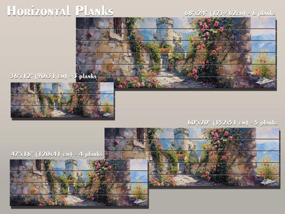 Rustic Wood Wall Art – Flower Pathway Print on Natural Wood Plank Decor