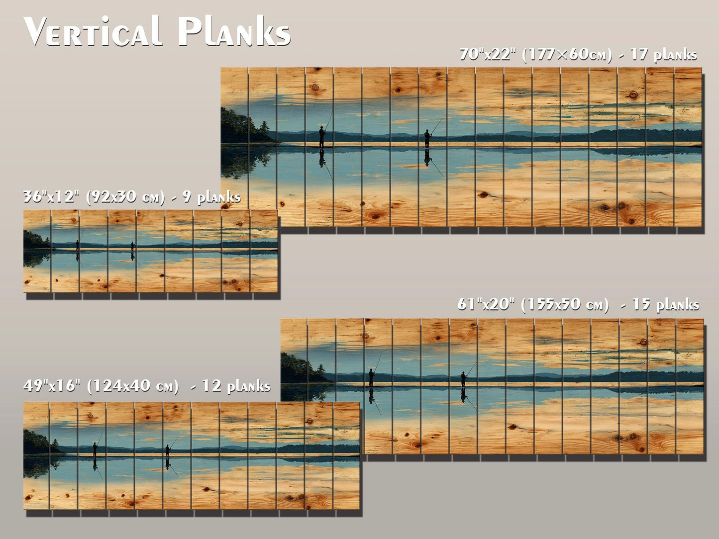 Fly Fishing Lake Print – Rustic Wood Wall Art, Panoramic Cabin Decor