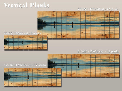 Fly Fishing Lake Print – Rustic Wood Wall Art, Panoramic Cabin Decor