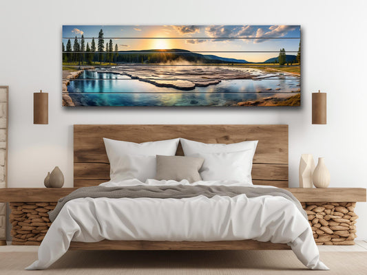Yellowstone Wood Wall Art – Rustic Scenic Wood Painting with Natural Grain