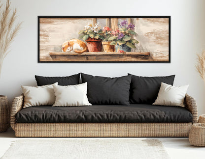 Sleeping Cat Canvas Print – Rustic Farmhouse Decor | Framed Canvas Wall Art