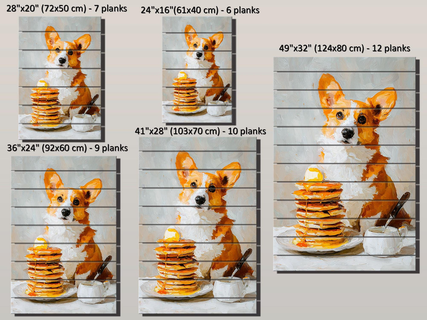 Wood Wall Art - Corgi Pancake Print | Rustic Wood Decor, Minimalist Dog Art