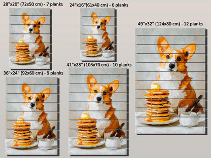 Wood Wall Art - Corgi Pancake Print | Rustic Wood Decor, Minimalist Dog Art