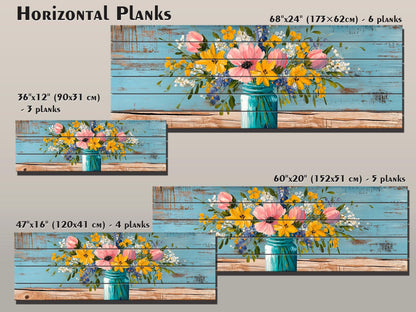 Rustic Wood Wall Art - Wildflower Bouquet Print on Wood | Floral Home Decor