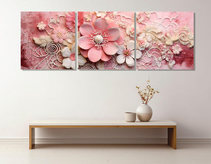 Abstract Floral Canvas Print – Pink Damask, Embroidered Doily Art | Ready to Hang