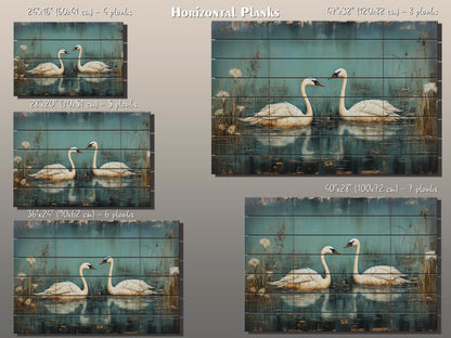 Rustic Swan Art Printed on Wood, Love Wall Art, Swans in Love Painting, Anniversary Gift, Romantic Gift, Bedroom Decor