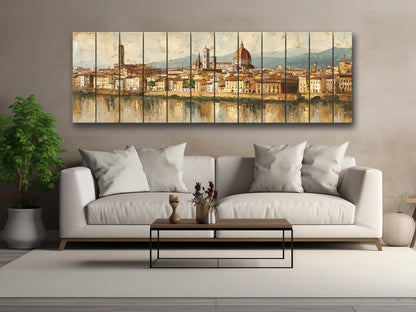 Florence Skyline Wood Print – Beige Wall Decor | Italian Cityscape Art On Wooden Hanging