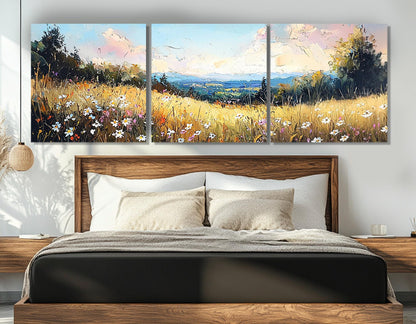 Wildflowers Canvas Print – Serene Meadow Painting | Framed Floral Wall Art Ready to Hang