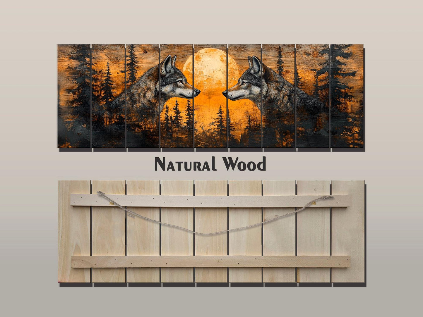 Wolf Wall Art - Sunset Forest Wolf Print on Natural Wood | Native American Art Decor