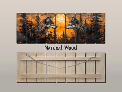 Wolf Wall Art - Sunset Forest Wolf Print on Natural Wood | Native American Art Decor