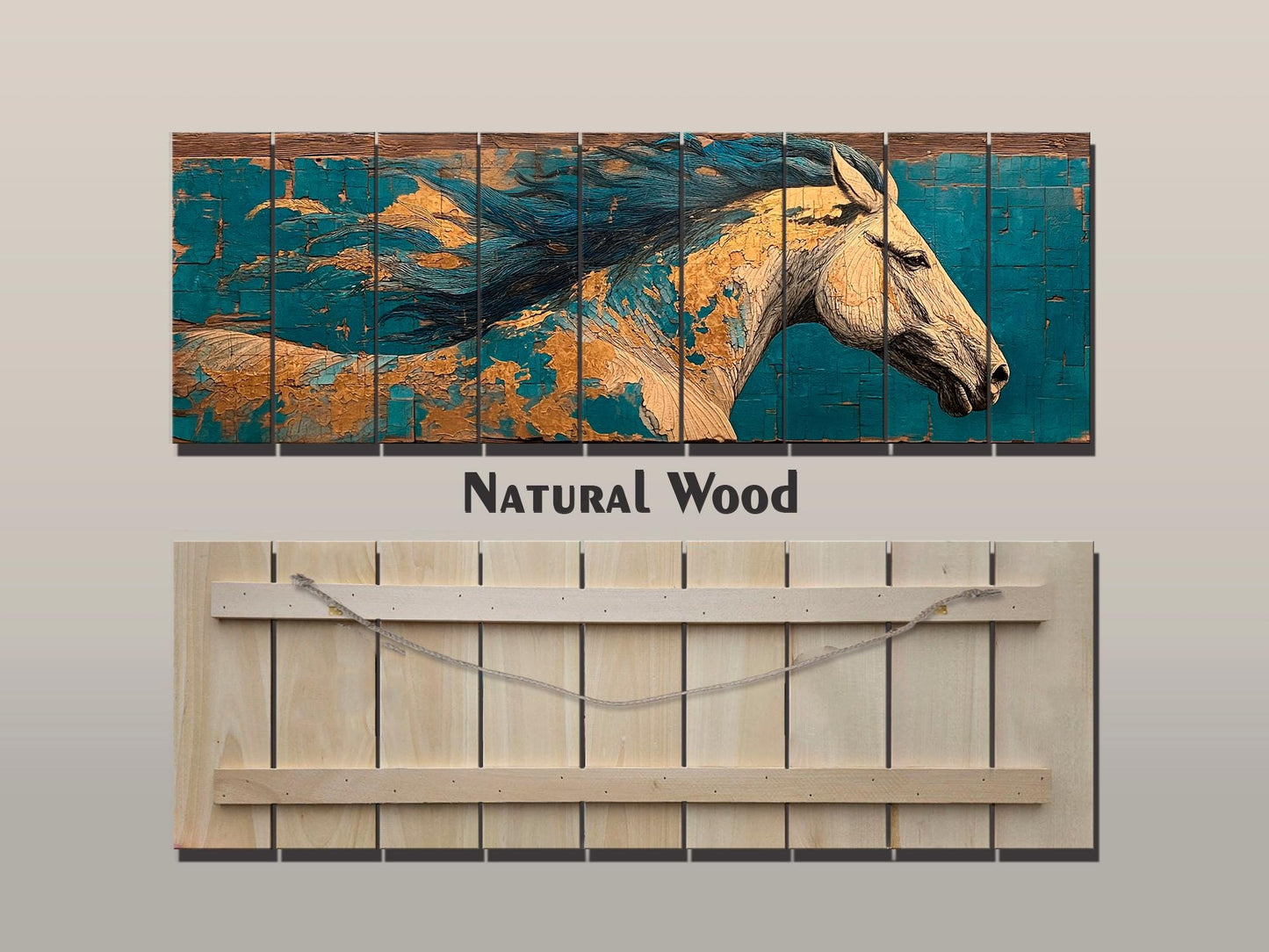 Wood Wall Art - Galloping Horse Painting | Rustic Wood Art With Natural Grain Texture