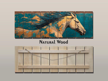 Wood Wall Art - Galloping Horse Painting | Rustic Wood Art With Natural Grain Texture