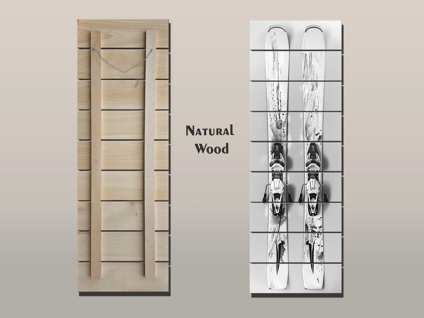 Minimalist Ski Print on Wood, Modern Skiing Wall Decor