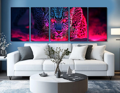 Leopard Canvas Print – Large Animal Wall Art | Abstract Hunting Leopard Poster