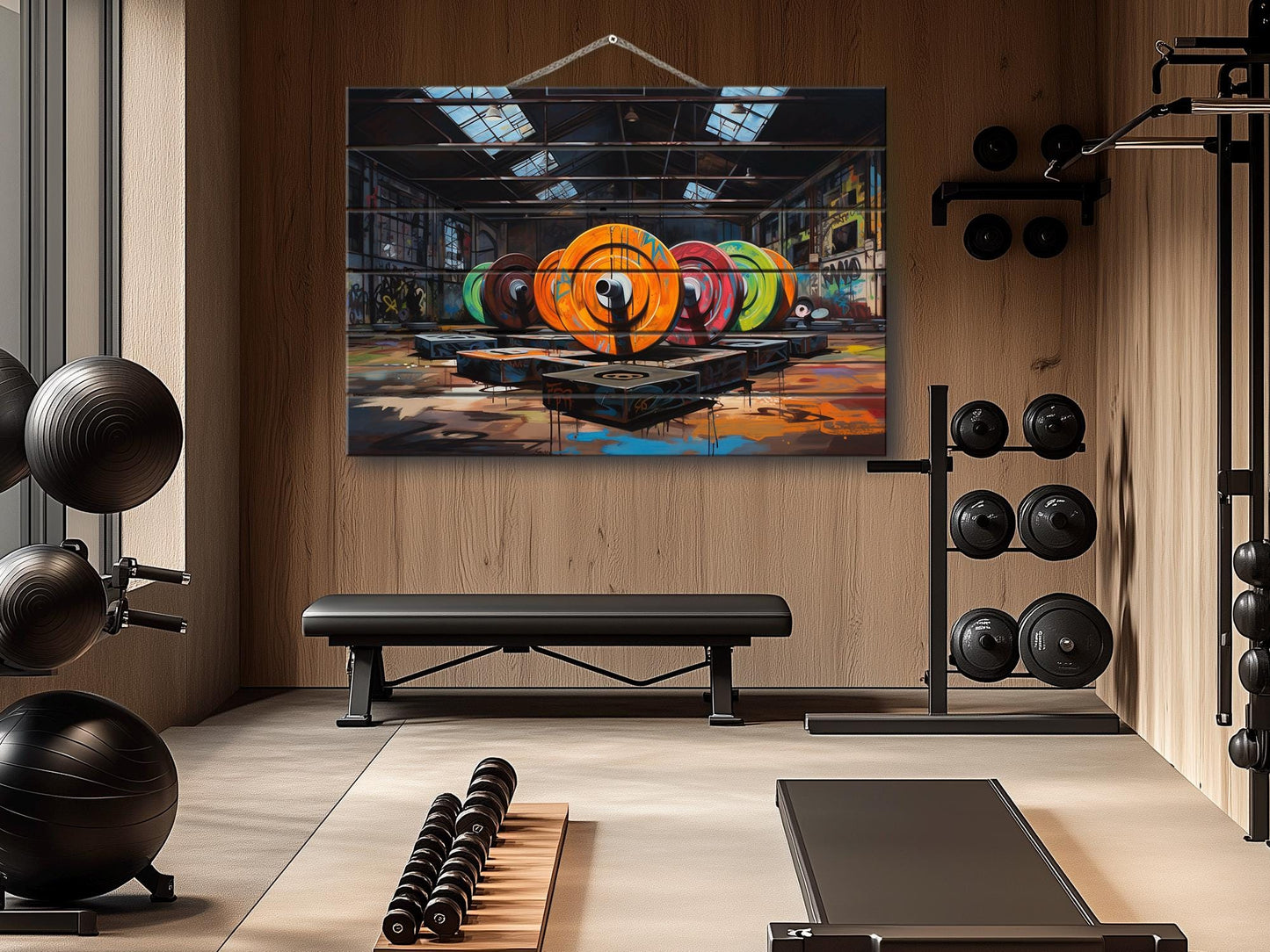 Fitness Wood Wall Art – Abstract Bodybuilding Print Wood Plank Art | Modern Gym Decor