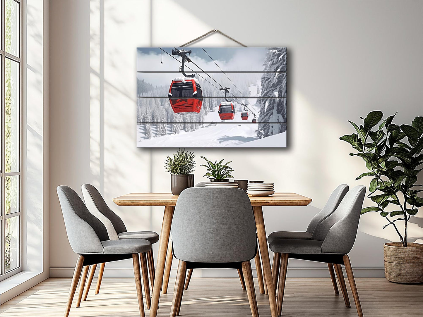 Winter Landscape Wood Print – Rustic Ski Lift Poster | Cozy Wood Wall Art