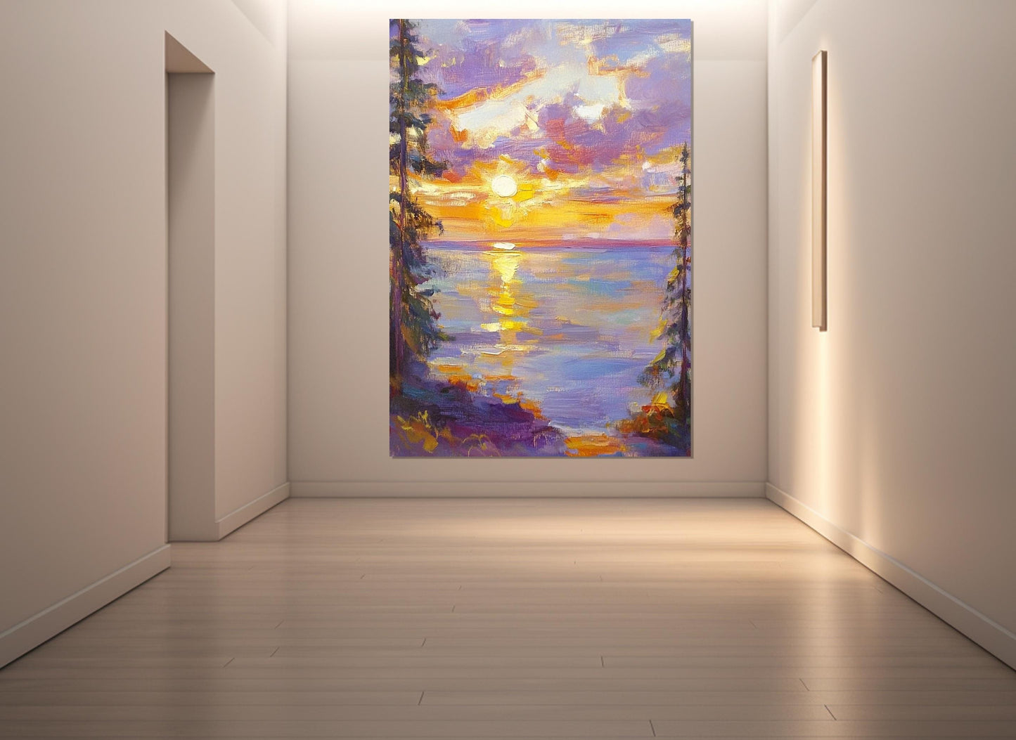 Impressionist Sunset Painting | Abstract Nature Wall Art - Framed Canvas Print Ready to Hang