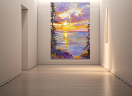 Impressionist Sunset Painting | Abstract Nature Wall Art - Framed Canvas Print Ready to Hang